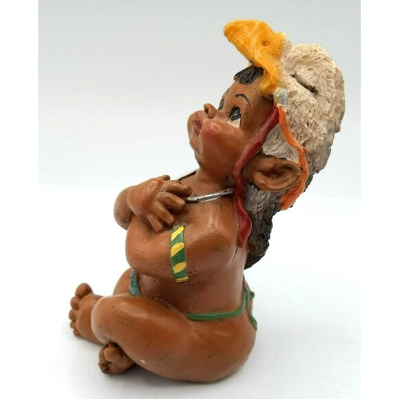 Native American Baby Wearing Eagle Headdress Feather 3.25 Inch Vintage Figurine - Picture 5 of 14